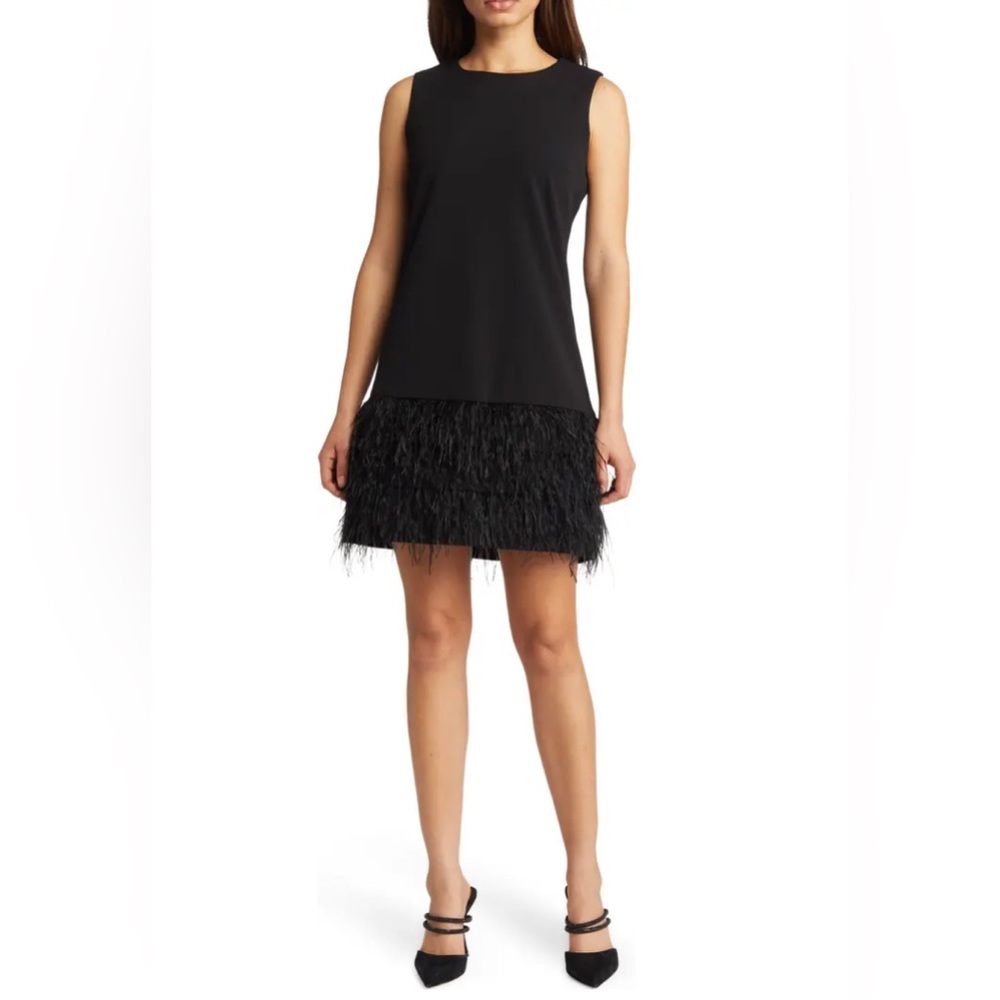 Sam Edelman Feather Trim Black Sheath Dress NWOT